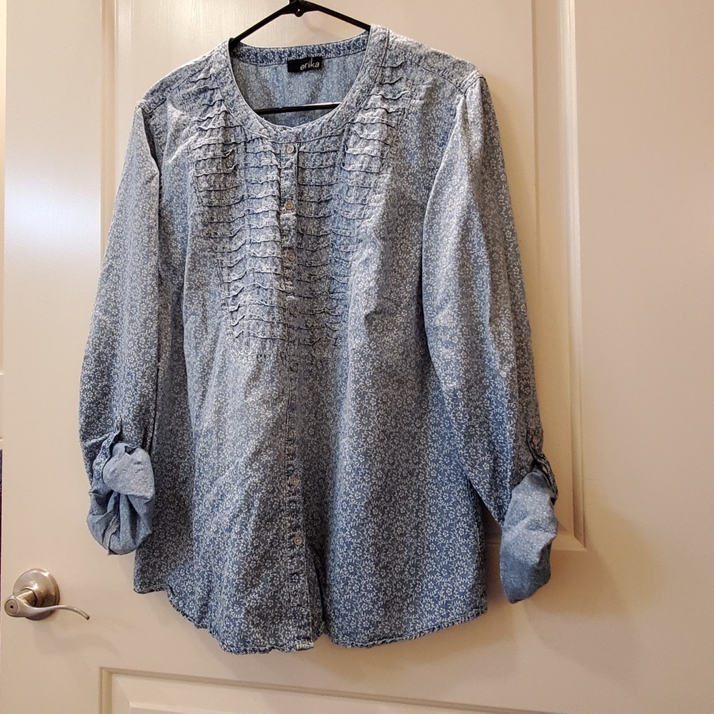 ERIKA Horizontal Pin-tuck Front Button Down Shirt
